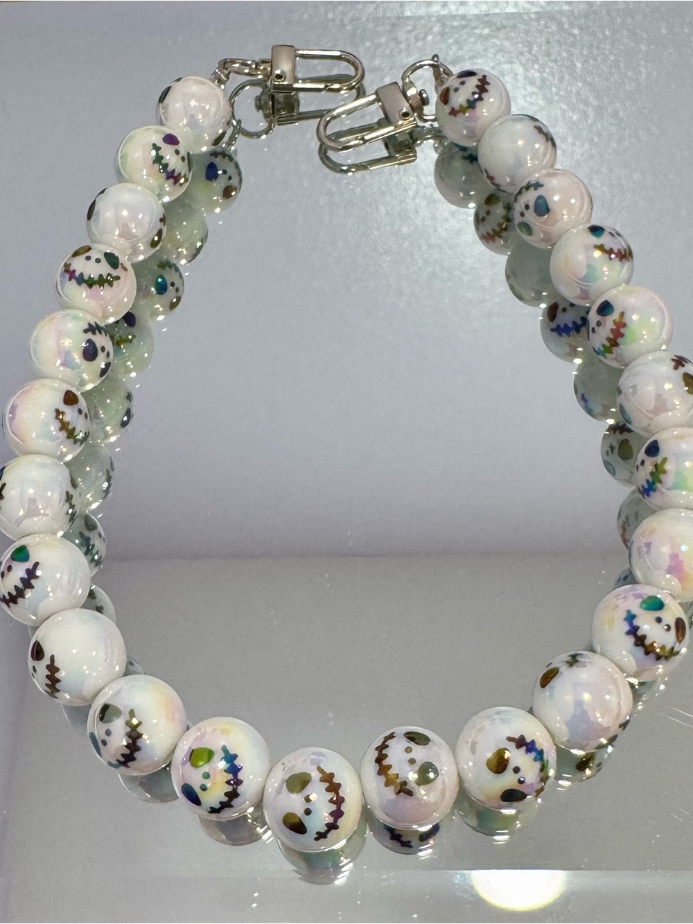 New Jack Skully White Bead Bag Chain 18 inches